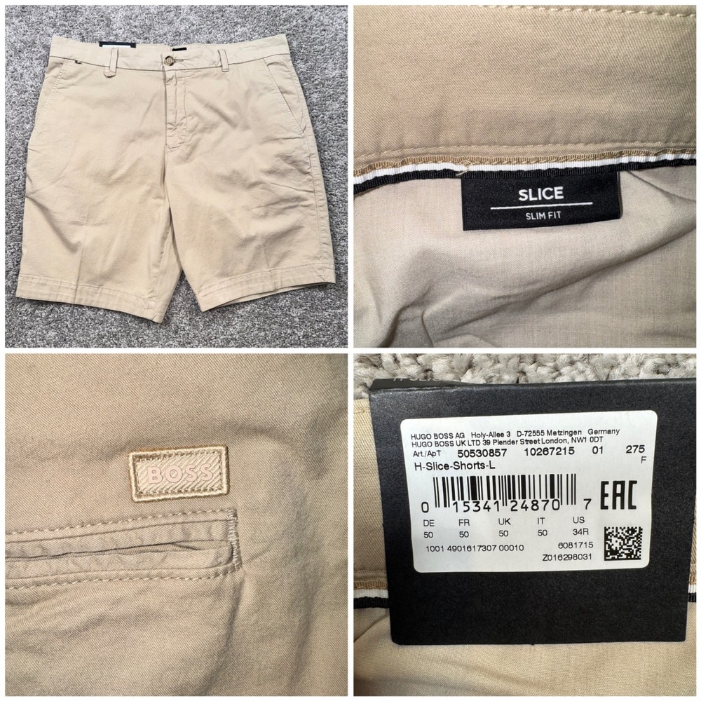 Hugo Boss Slice Shorts Mens Slim Fit Stretch Light Beige 34 NEW
